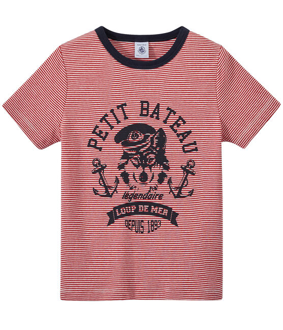 Boy's milleraies-striped T-shirt TERKUIT red/MARSHMALLOW white