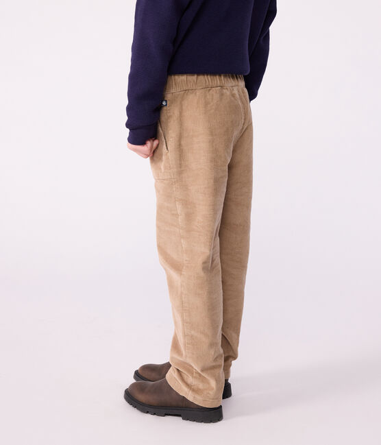 Children's straight plain corduroy trousers ROCHE CLAIR beige