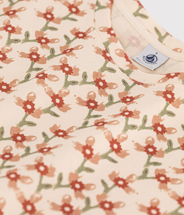 Women's Straight Round-Neck Cotton T-Shirt Ecru/multicolor