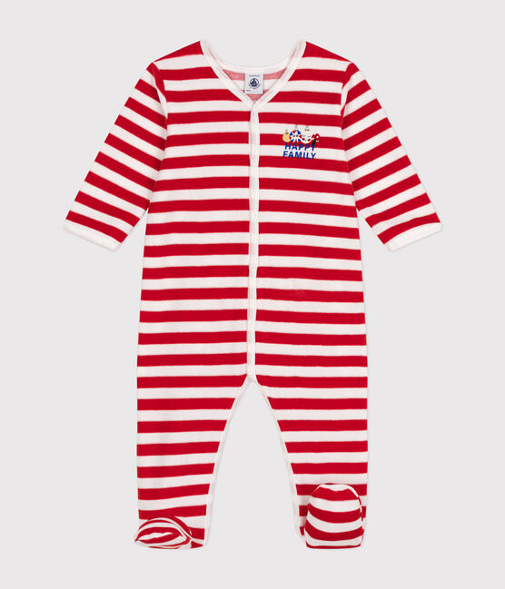 Babies' velour Christmas pyjamas AURORA red/MARSHMALLOW