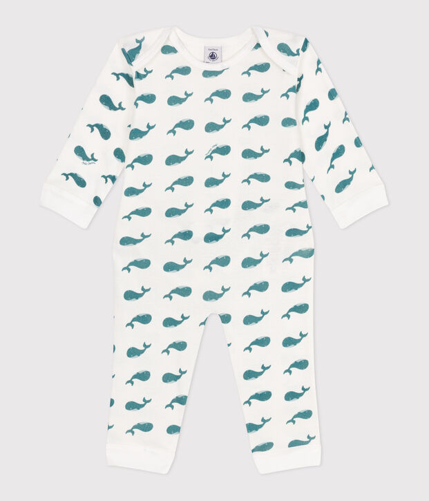 Babies' whale pattern popper-free cotton pyjamas green/green
