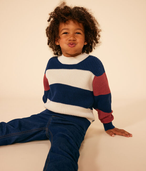 Children's Stripy Cotton Pullover AVALANCHE white/MULTICO
