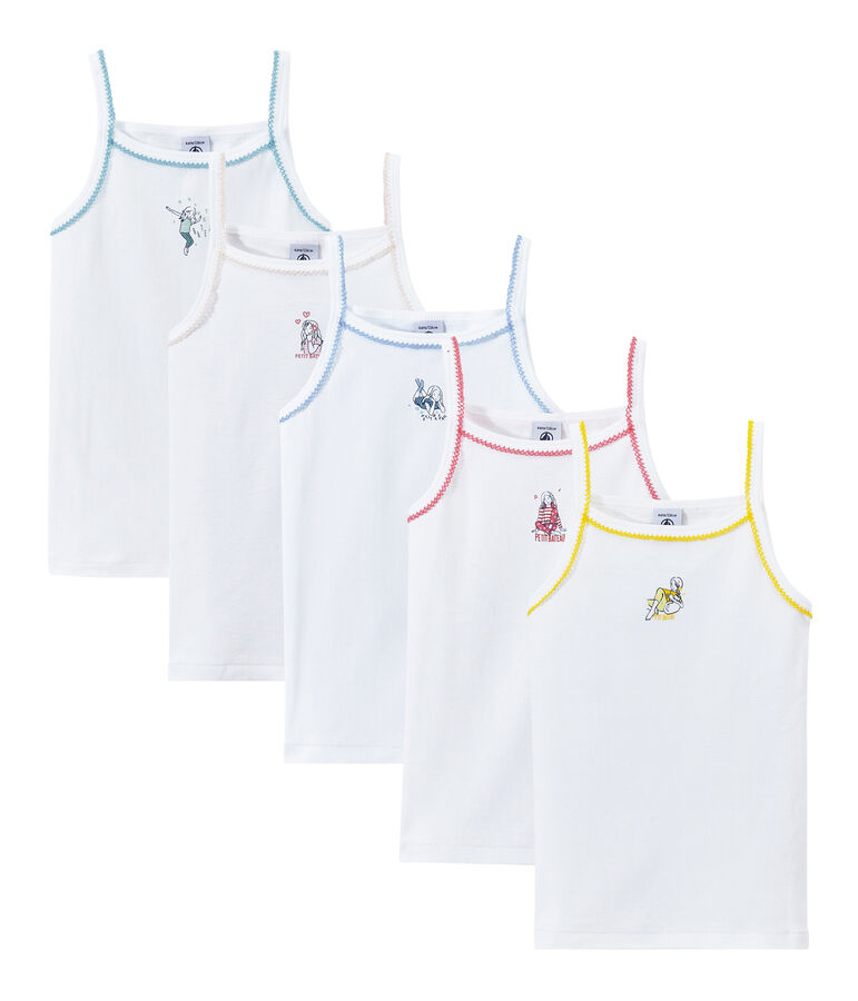 Set of 5 girls' camisoles with motifs white
