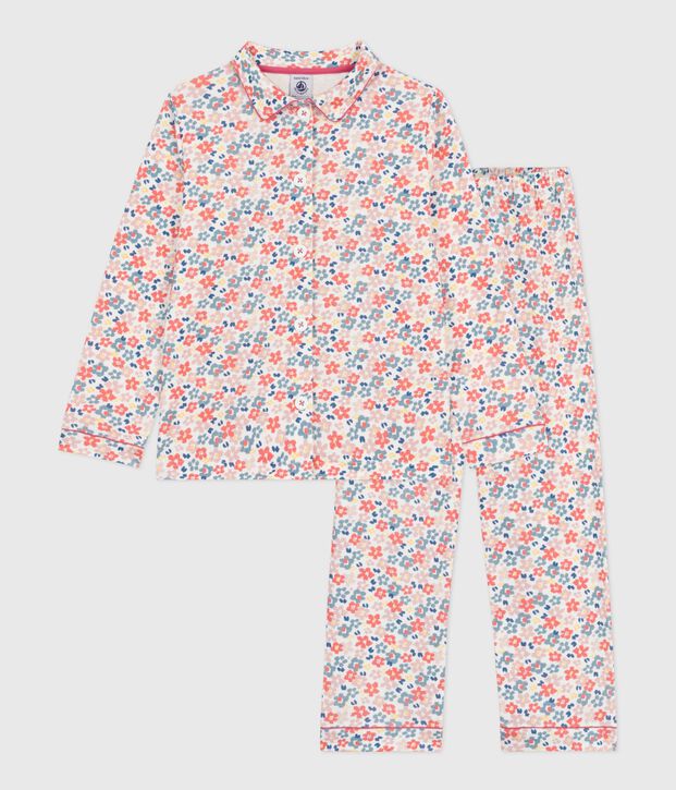 Children's buttoned printed cotton pyjamas white/multicolor