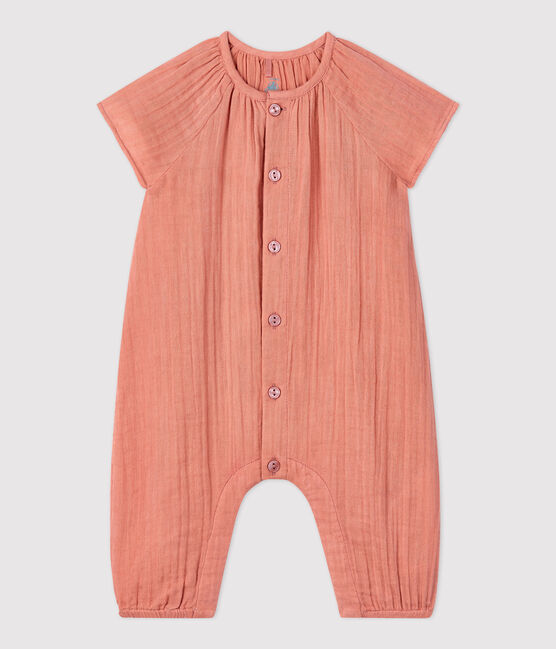 Babies' Plain Organic Cotton Gauze Long Playsuit PAPAYE pink
