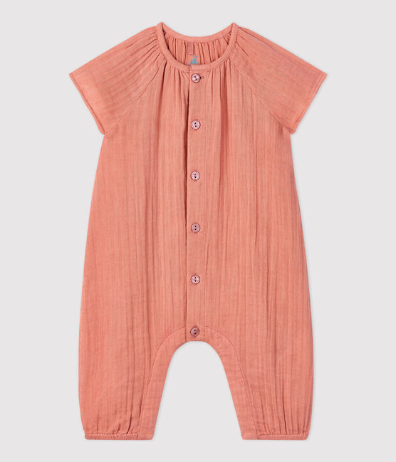 Babies' Plain Organic Cotton Gauze Long Playsuit PAPAYE pink