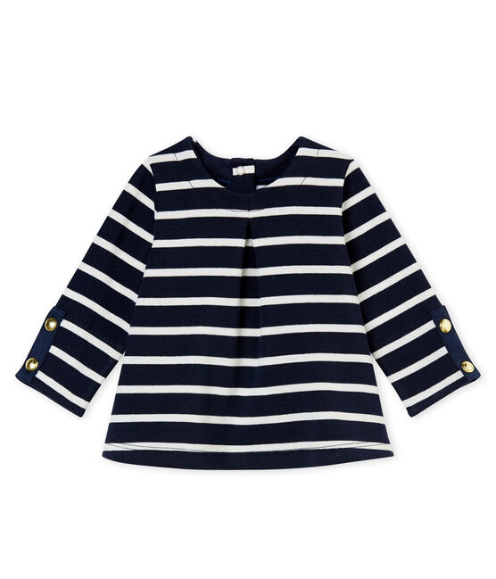 Baby girl's sailor stripe blouse SMOKING blue/MARSHMALLOW white