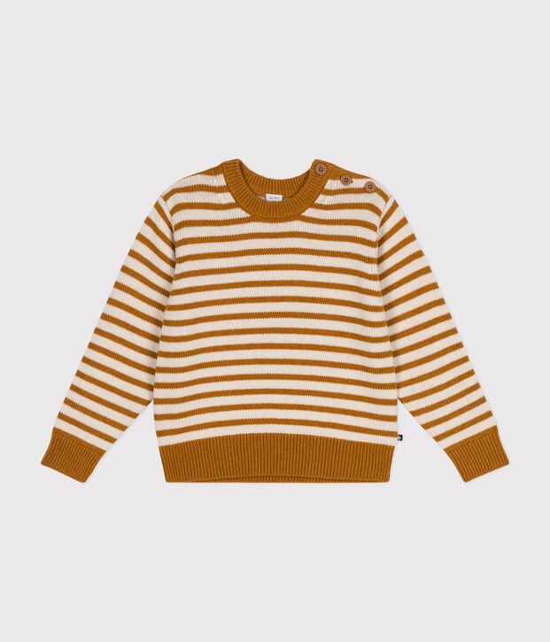 Boys' wool and cotton pullover Ecru/brown