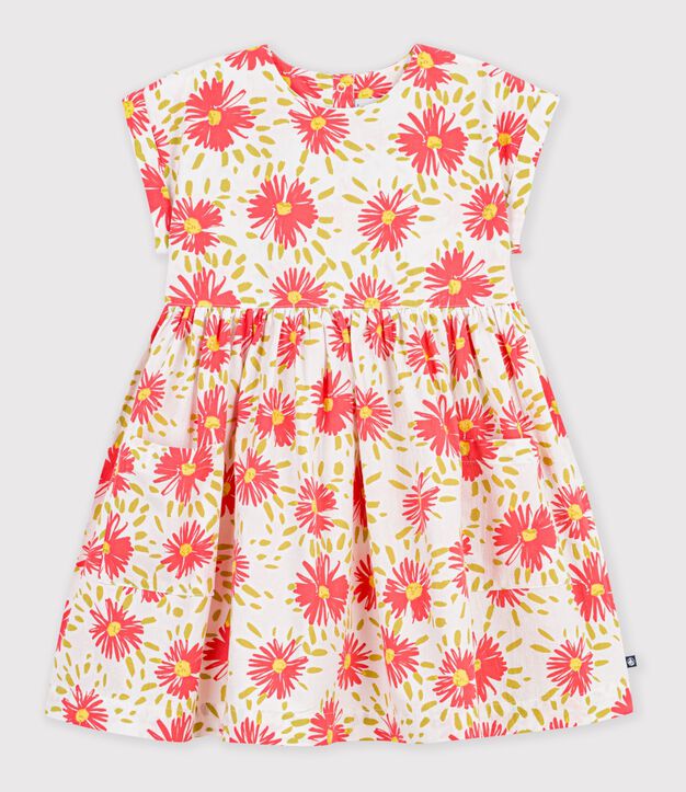 Children's short-sleeved floral cotton dress white/multicolor