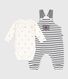 Babies' outfit with Breton striped dungarees and a printed body