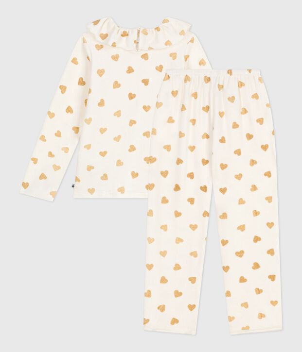 Children's golden heart-print velour pyjamas Ecru/yellow