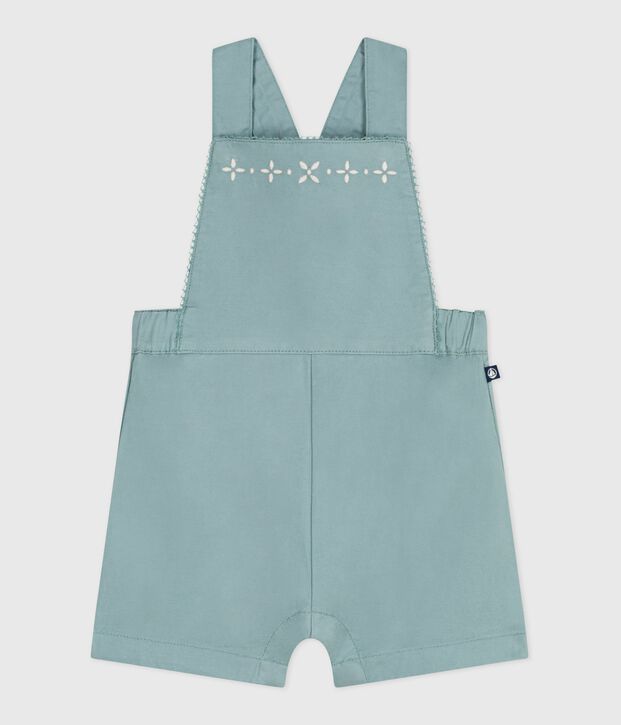 Babies' short-legged plain cotton dungarees green