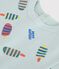 Babies' short-sleeved seagull-print cotton T-shirt blue/multicolor