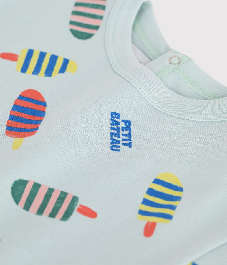Babies' short-sleeved seagull-print cotton T-shirt blue/multicolor