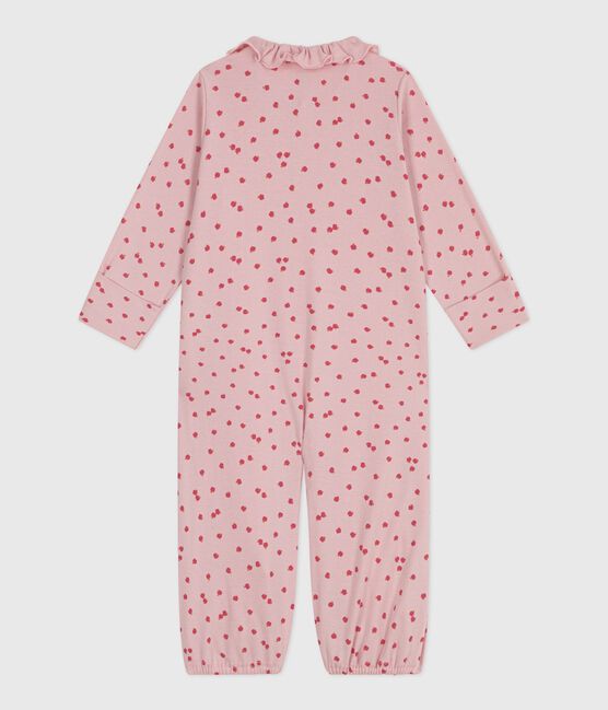 Babies' printed cotton jumpsuit/sleeping bag with a collar JOLI pink/MULTICO white