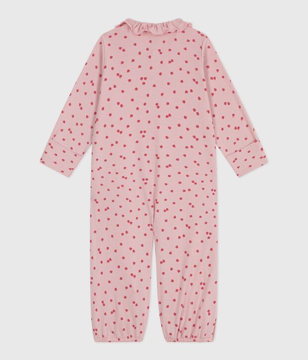 Babies' printed cotton jumpsuit/sleeping bag with a collar pink/multicolor