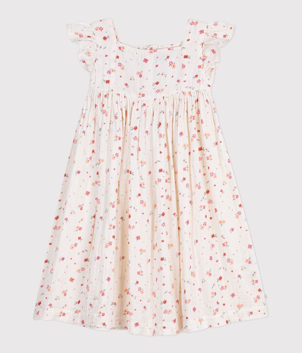Children's sleeveless dress in printed cotton white/multicolor