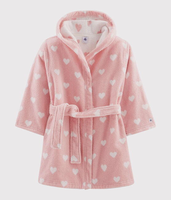 Girls' Heart Terry Bathrobe CHARME pink/MARSHMALLOW white