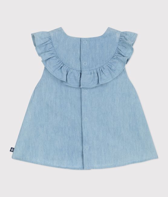 Babies' sleeveless blouse in embroidered cotton chambray BLEU CLAIR blue