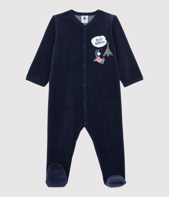 Babies' Navy Velour Sleepsuit SMOKING blue