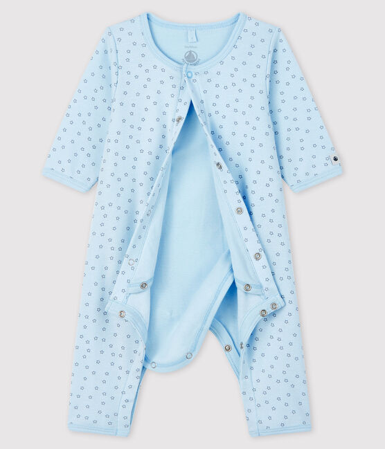 Baby Boys' Starry Footless Organic Cotton Bodyjama FRAICHEUR blue/CONCRETE grey
