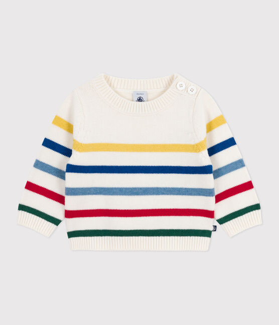 Babies' multi-coloured striped wool and cotton jumper MARSHMALLOW white/MULTICO white