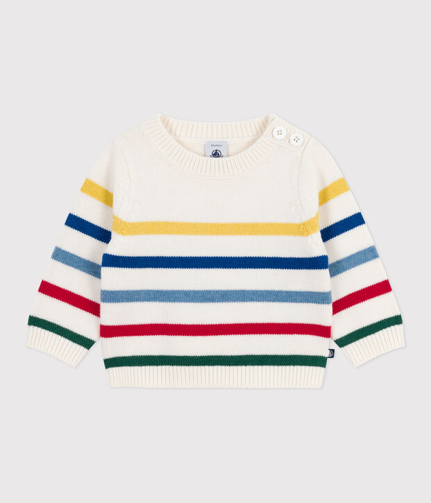 Babies' multi-coloured striped wool and cotton jumper white/multicolor