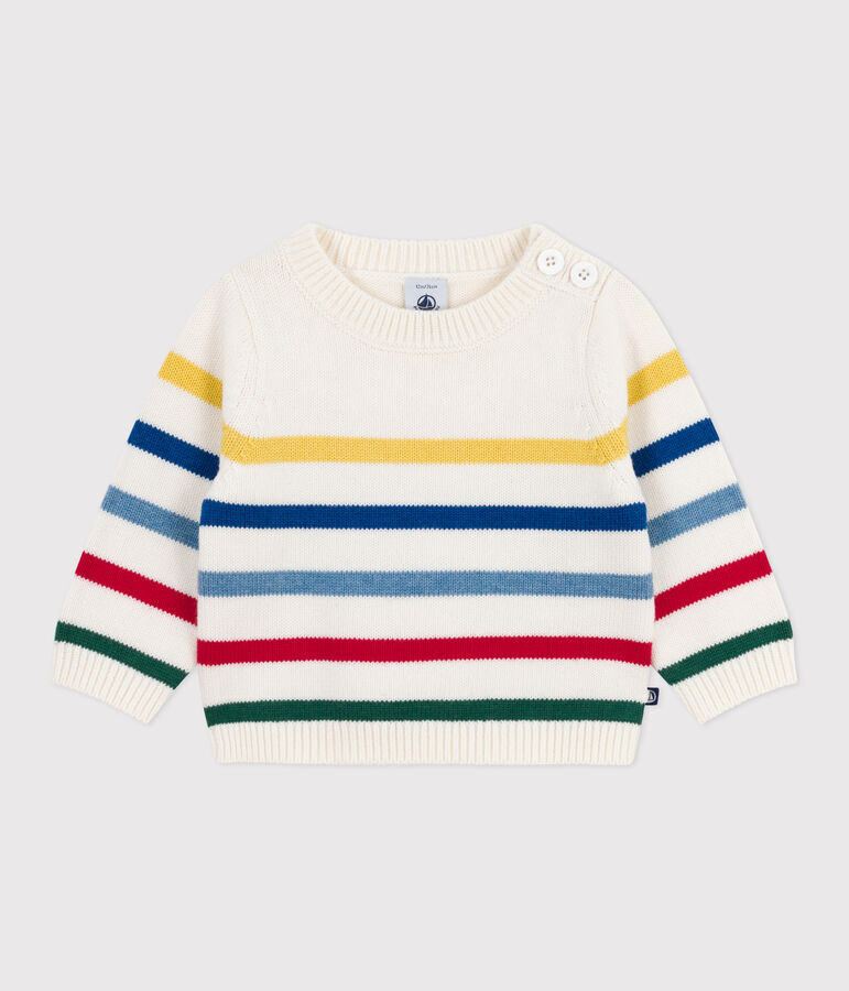 Babies' multi-coloured striped wool and cotton jumper white/multicolor