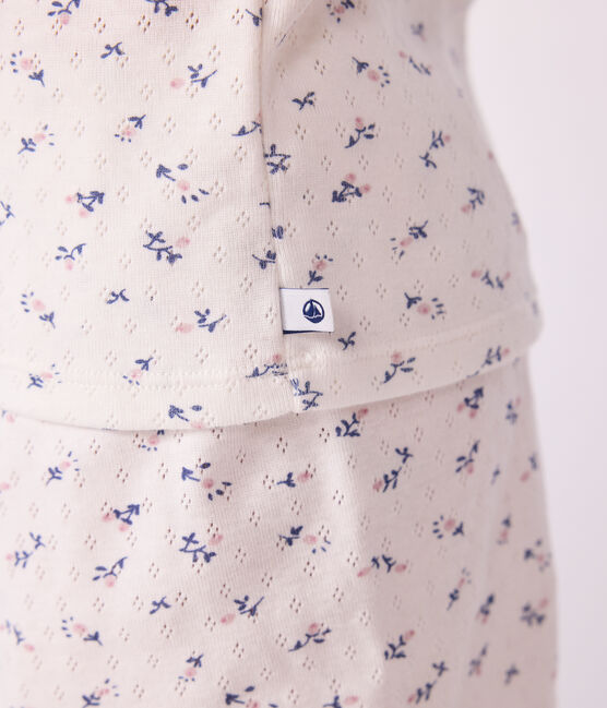 Children's short floral-print openwork cotton pyjamas MARSHMALLOW white/MULTICO white