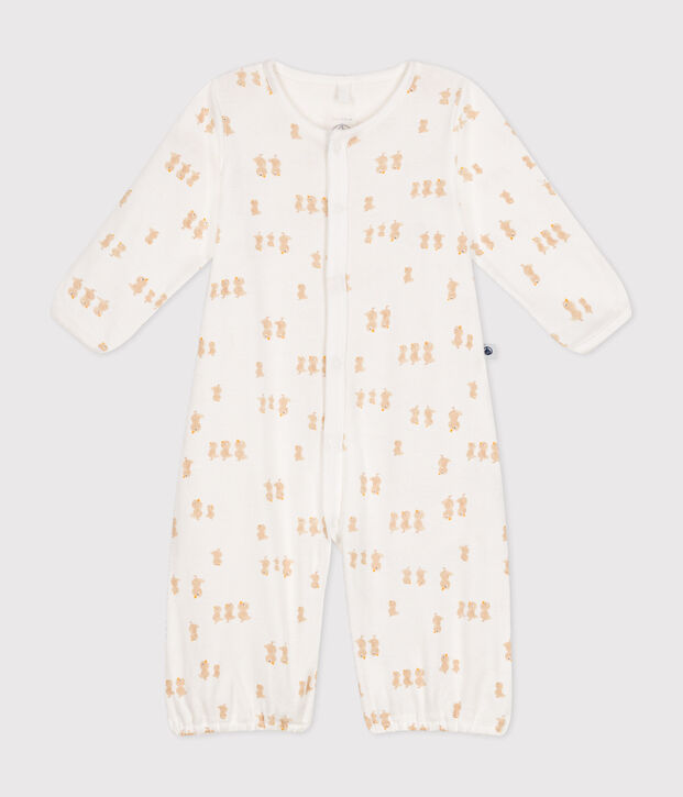 Babies' cotton one-piece/sleep sack white/grey