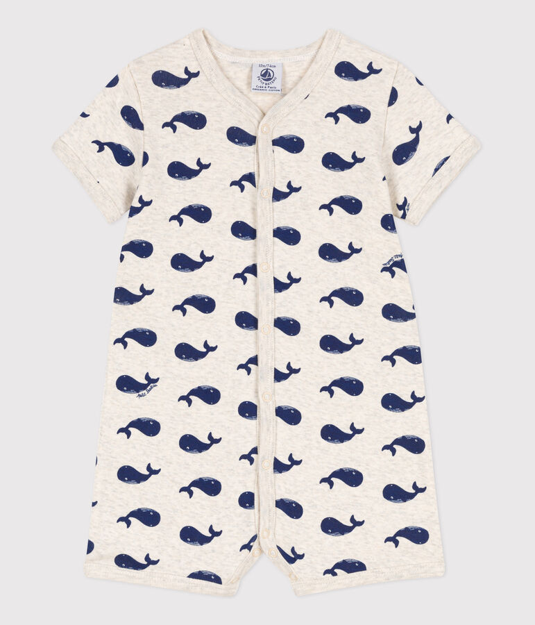 Babies' Cotton Navy Whale Playsuit beige/white