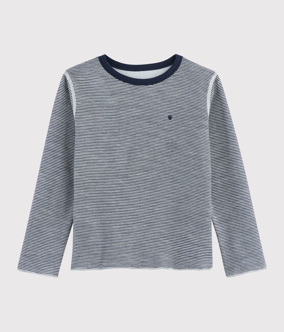 Boys Reversible Silkscreen Print T-shirt SMOKING blue/MARSHMALLOW white