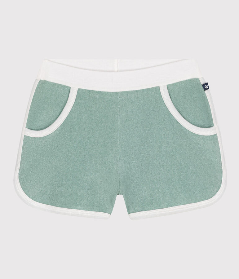 Children's plain cotton terry shorts green