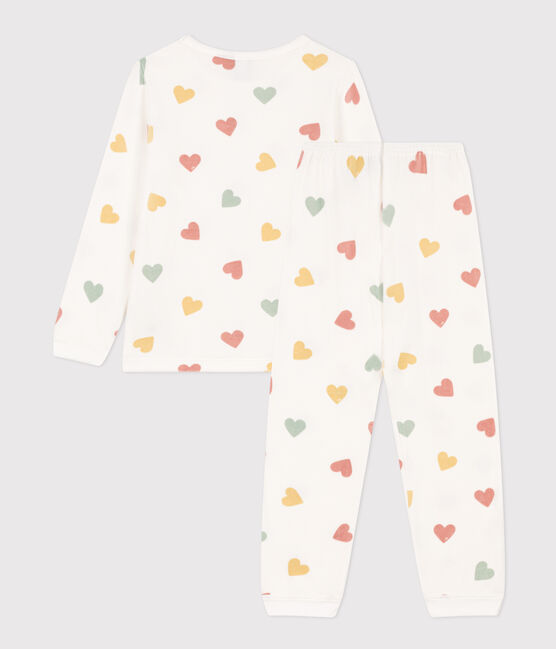 Girls' Heart Velour Pyjamas MARSHMALLOW white/MULTICO white