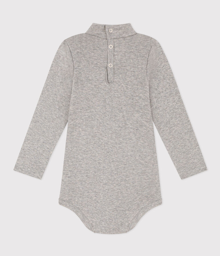 Babies' Long-Sleeved Roll Neck Cotton Bodysuit grey