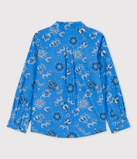 Boys' Poplin Print Shirt BRASIER blue/MULTICO white
