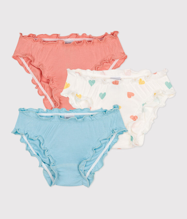 Children's frilly heart-print cotton knickers - 3-Pack multicolor