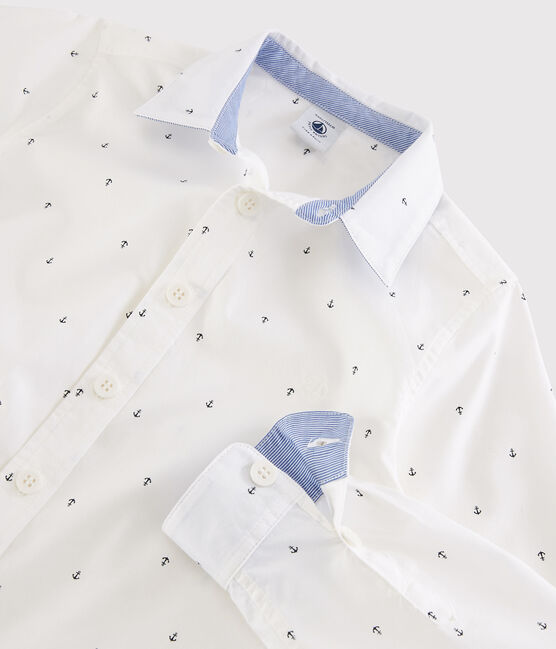 Boys' Long-Sleeved Poplin Shirt MARSHMALLOW white/SMOKING blue