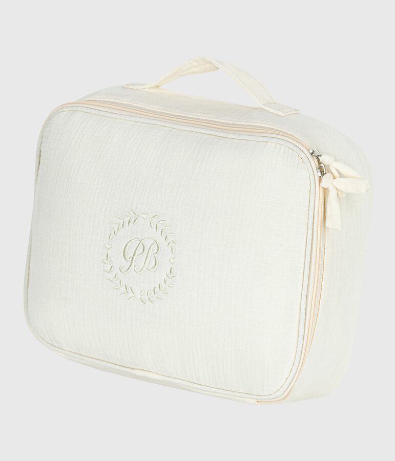 Newborn babies' suitcase in embroidered cotton gauze MARSHMALLOW white