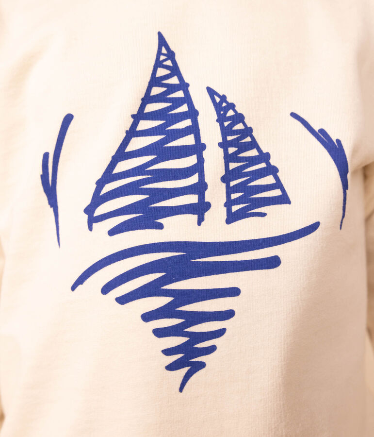 Children's unisex long-sleeved cotton T-shirt Ecru/multicolor