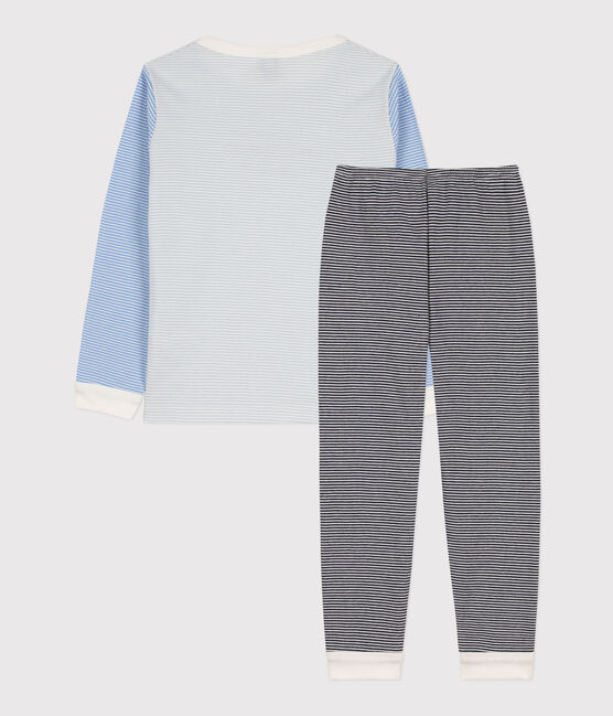 Children's Unisex Three-Tone Pinstriped Cotton Pyjamas SMOKING blue/MULTICO white
