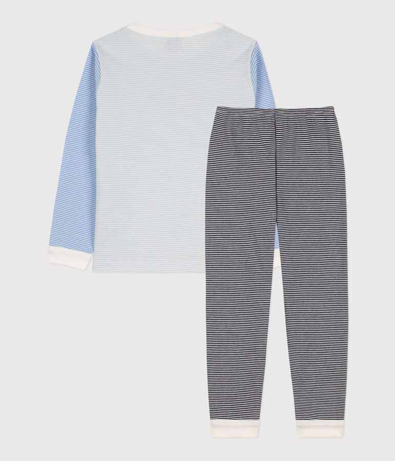 Children's Unisex Three-Tone Pinstriped Cotton Pyjamas blue/multicolor