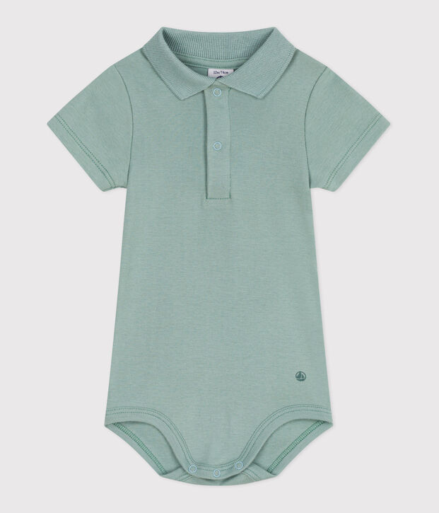 Babies' short-sleeved plain cotton body green
