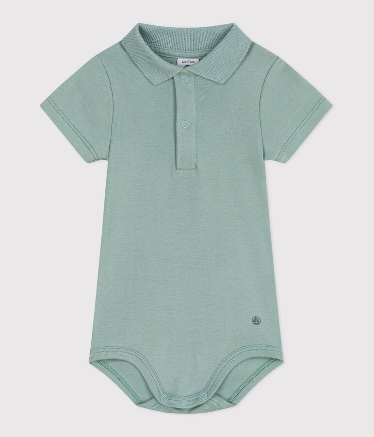 Babies' short-sleeved plain cotton body green