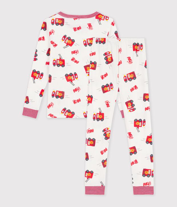 Children's snug-fitting fireighter print cotton pyjamas white/multicolor