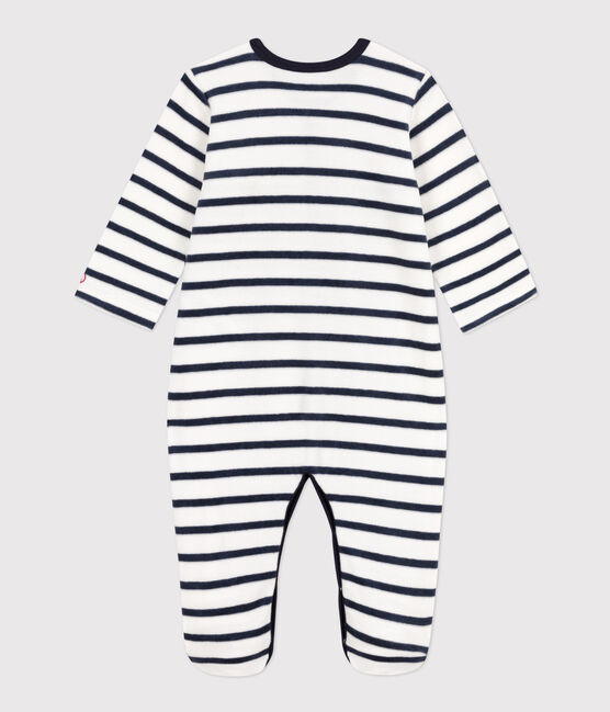 Striped Velour Sleepsuit MARSHMALLOW white/SMOKING blue