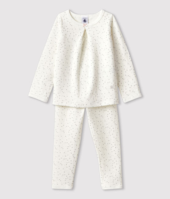Girls' Starry Tube Knit Pyjamas MARSHMALLOW white/ARGENT grey