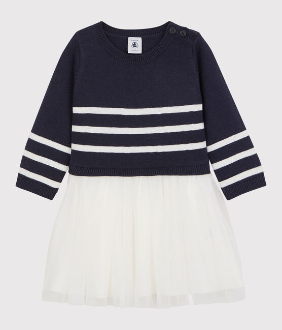 Babies' Wool/Cotton Dress SMOKING blue/MARSHMALLOW white