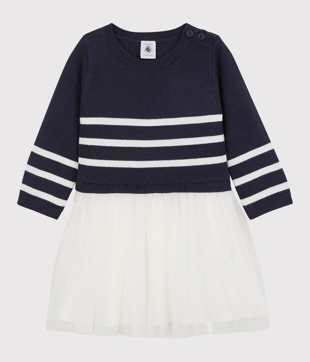 Babies' Wool/Cotton Dress blue/white