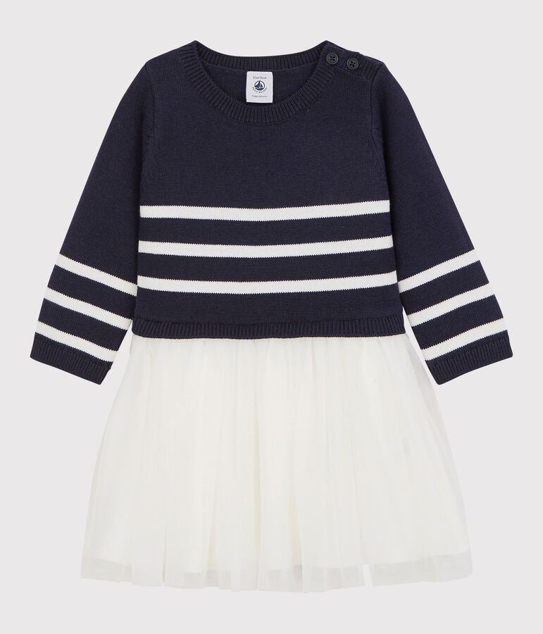 Babies' Wool/Cotton Dress blue/white